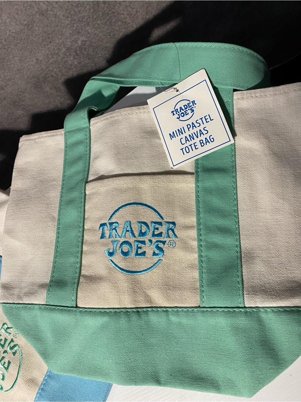 Trader Joe’s Mini Pastel Canvas Tote - Aqua and Mint - Picture 2 of 8